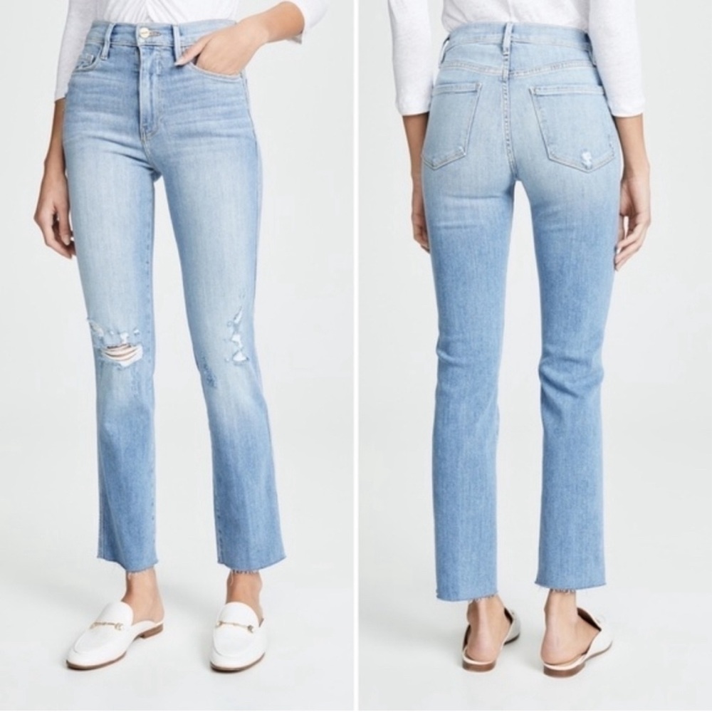 FRAME Le Sylvie Slender Straight Leg Raw Hem Crop Jeans High Rise Sz 27 Overturn